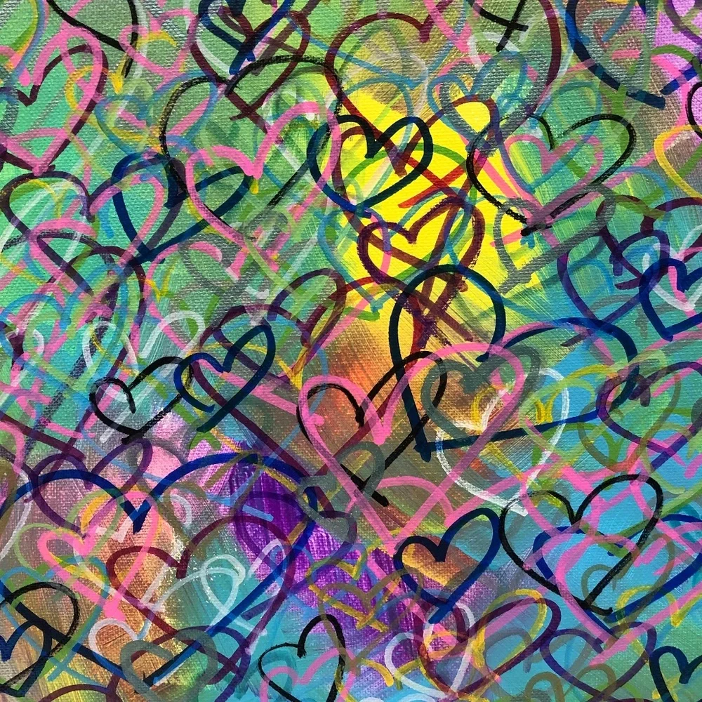 HANDCRAFTED VIBRANT GRAFFITI HEARTS POP ART MULTICOLOR